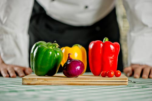 Cooking surface with vegetables