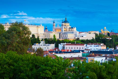 Royal Palace, Cathedral and Calle Segovia in Madrid