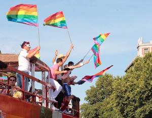 Bus and flags in the Madrid Gay Pride 2013