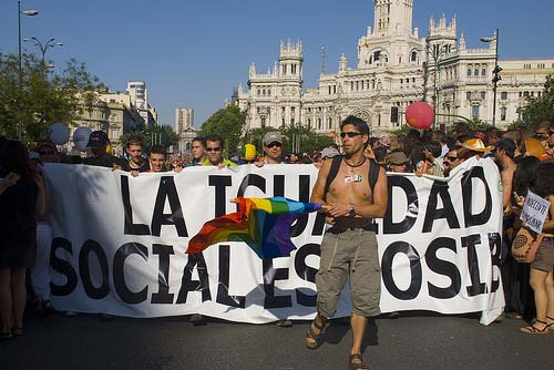 People vindicating the rights of the LGBT community in Madrid